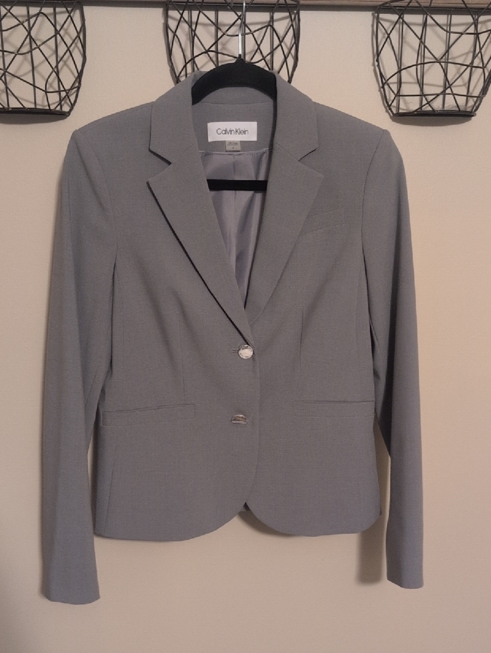 Calvin Klein Women's Light Gray Two-Button Blazer